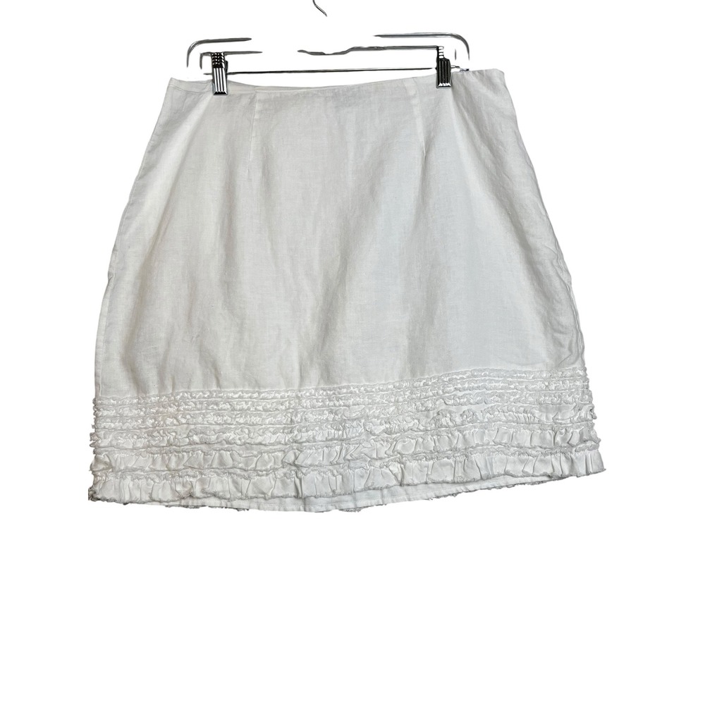 Tommy Bahama White 100% Linen Ruffle Hem Mini Skirt 14 Resort Coastal Grandma